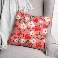 Daisy and Strawberry Hearts Indoor/Outdoor Pillow