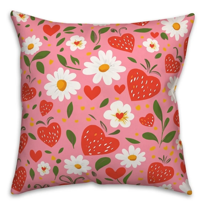 Daisy and Strawberry Hearts Indoor/Outdoor Pillow