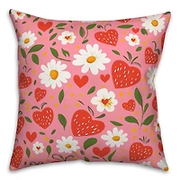 Daisy and Strawberry Hearts Indoor/Outdoor Pillow