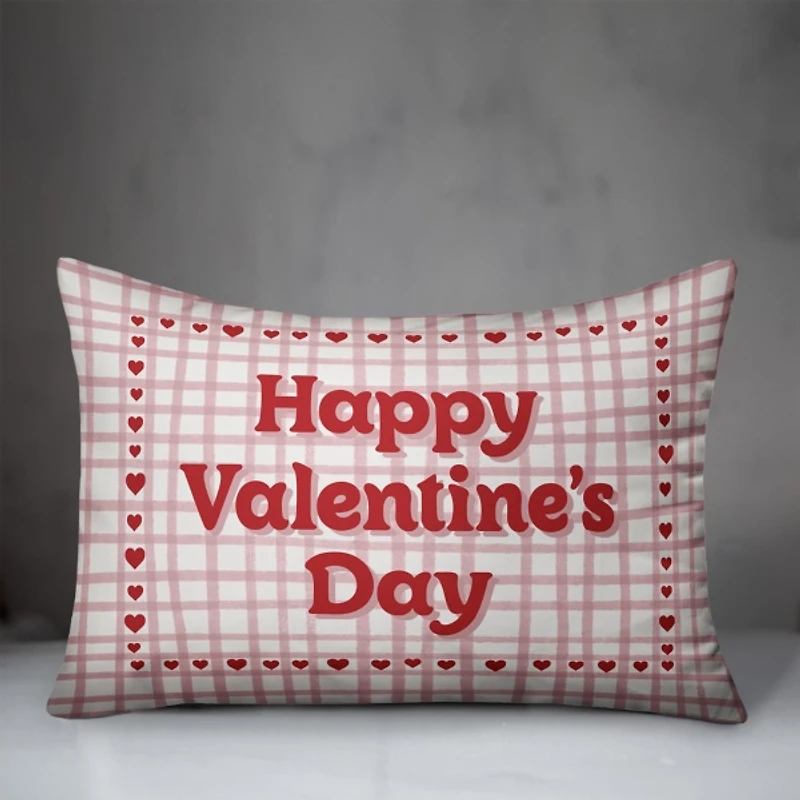 Plaid Happy Valentine's Day Indoor/Outdoor Pillow
