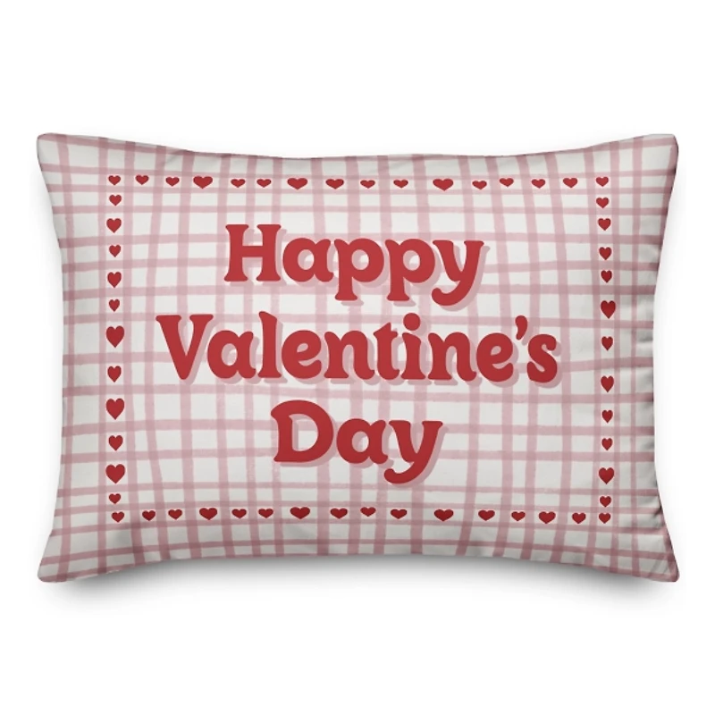 Plaid Happy Valentine's Day Indoor/Outdoor Pillow