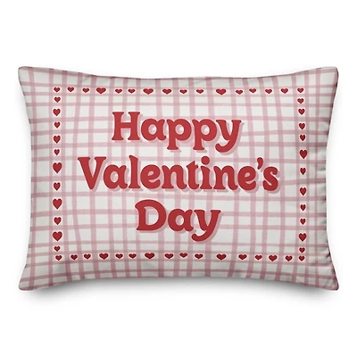 Plaid Happy Valentine's Day Indoor/Outdoor Pillow