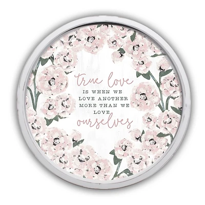 True Love Pink Florals Round Framed Wall Plaque