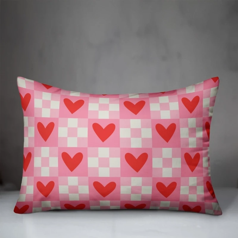 Checkered Heart Pattern Indoor/Outdoor Pillow