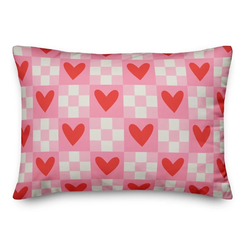 Checkered Heart Pattern Indoor/Outdoor Pillow