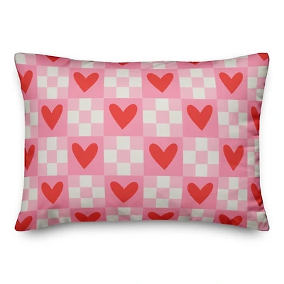 Checkered Heart Pattern Indoor/Outdoor Pillow