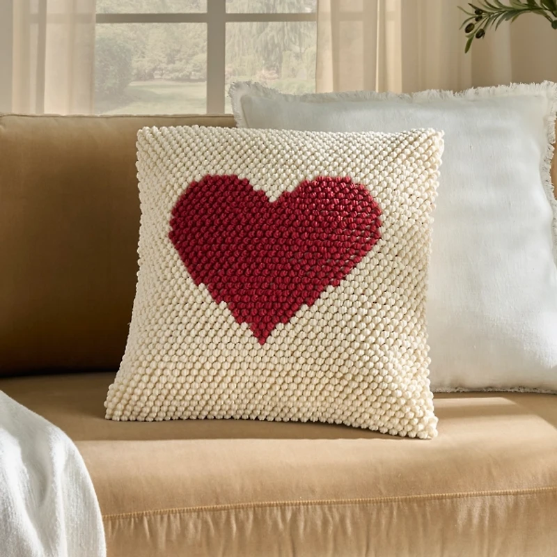 Red French Knot Heart Pillow
