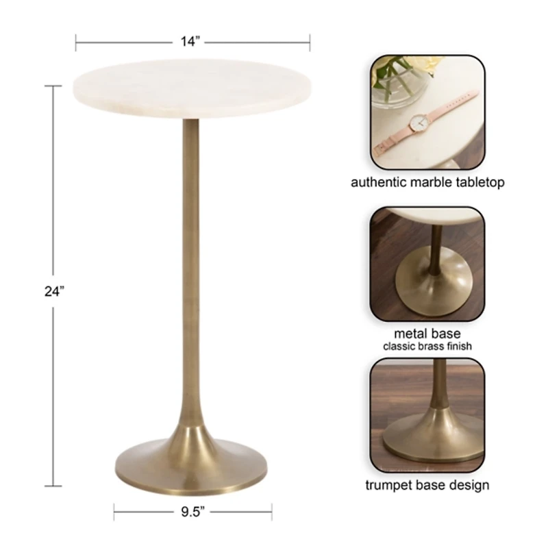 White Marble and Gold Round Baronet Accent Table