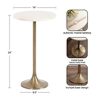 White Marble and Gold Round Baronet Accent Table