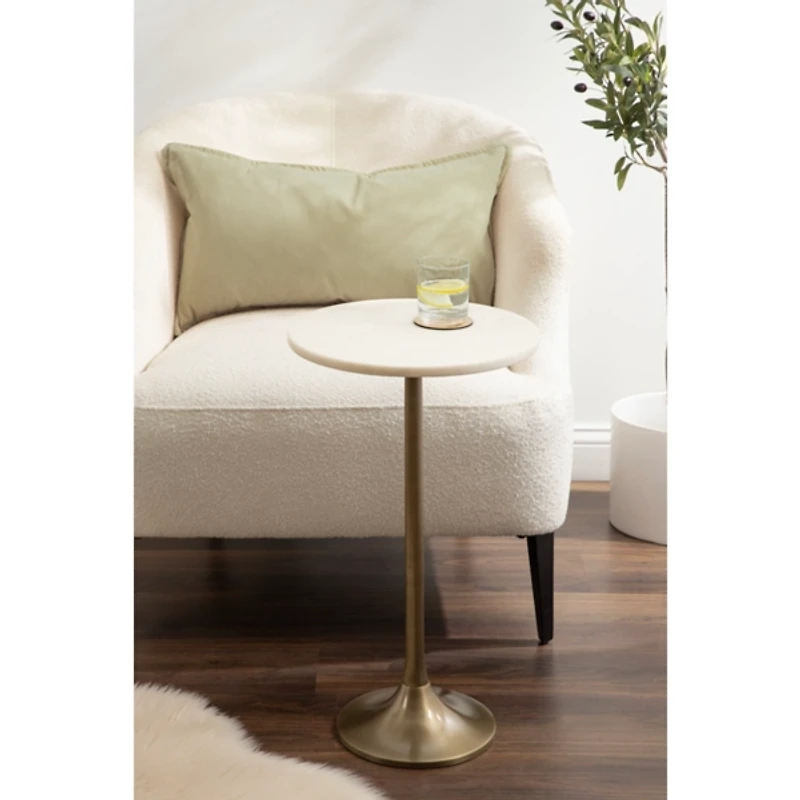 White Marble and Gold Round Baronet Accent Table