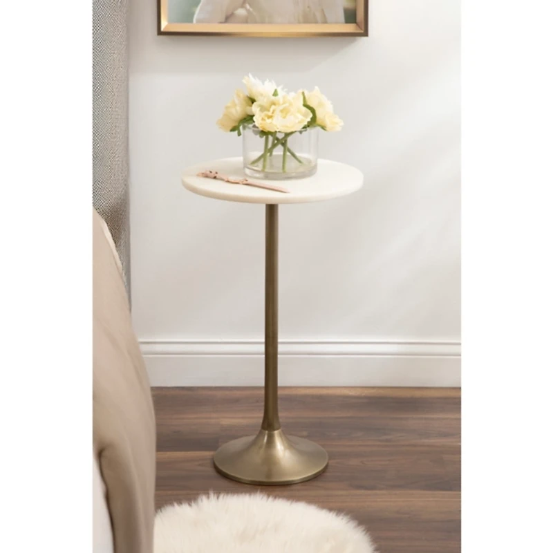 White Marble and Gold Round Baronet Accent Table
