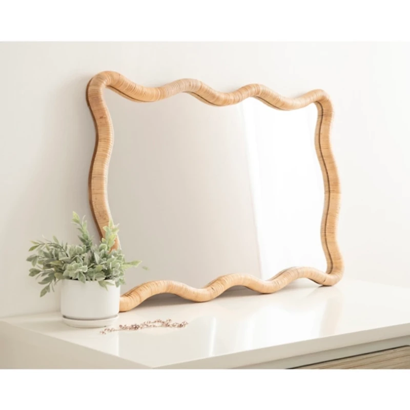 Rachel Natural Rattan Scalloped Wall Mirror