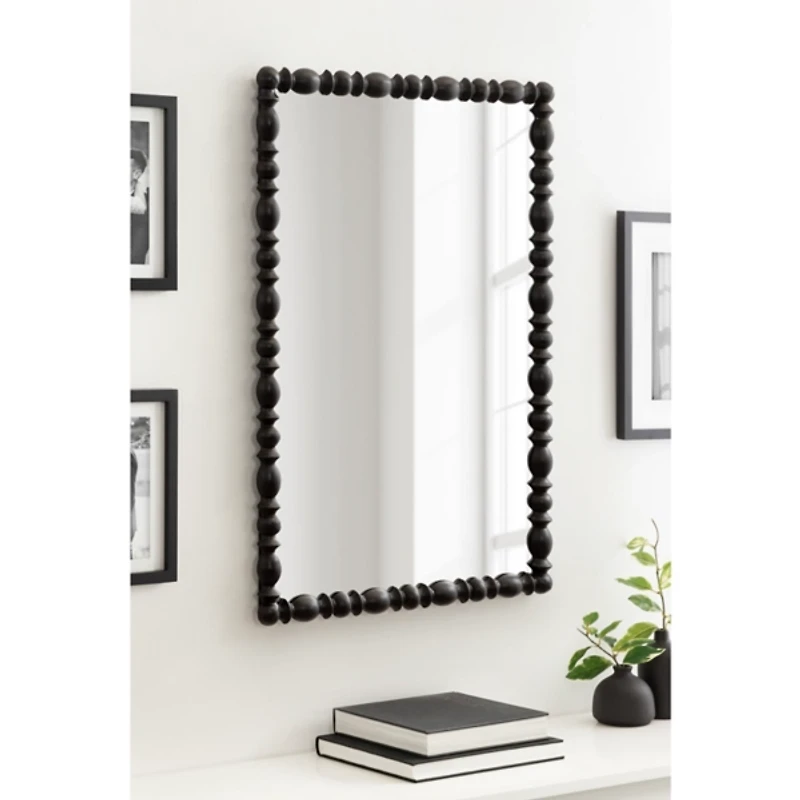 Black Turned Wood Frame Wall Mirror