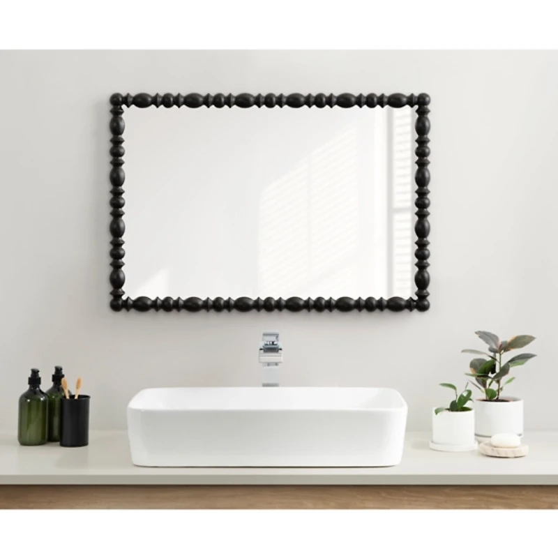 Black Turned Wood Frame Wall Mirror