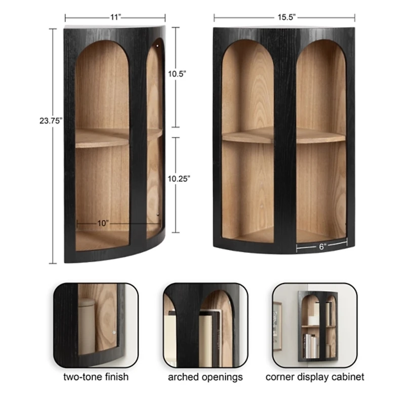 Black and Brown Arched Openings Corner Shelf