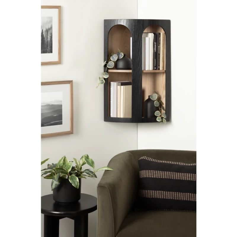 Black and Brown Arched Openings Corner Shelf