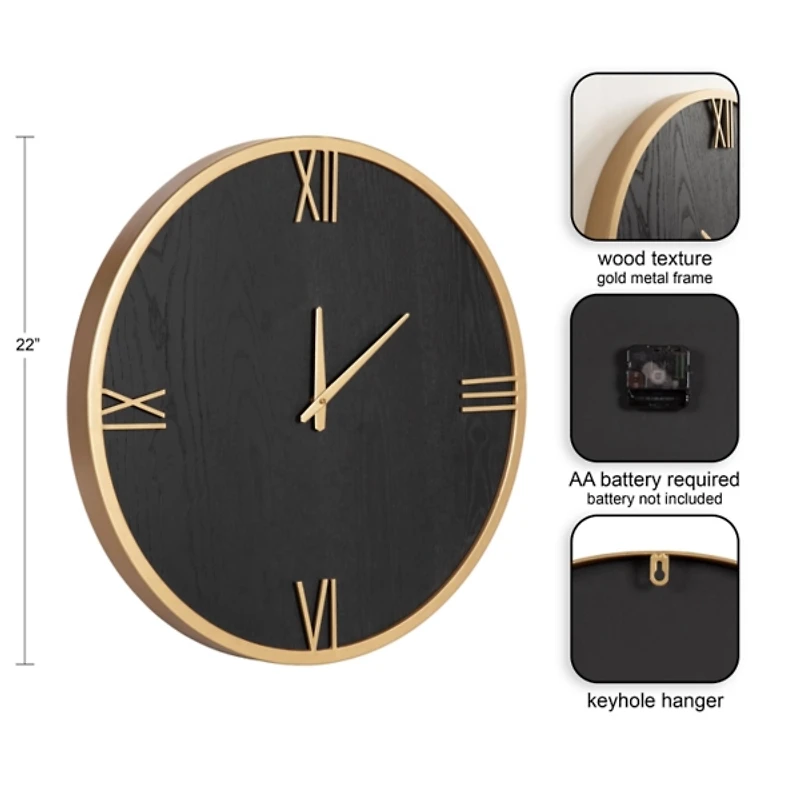 Black and Gold Wood Pronte Wall Clock