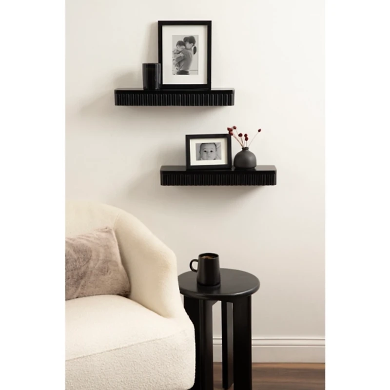 Black Ribbed Floating Shelves, Set of 2