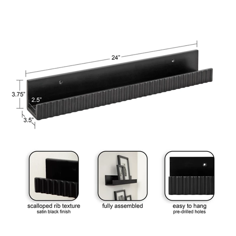 Black Furrow Floating Shelves, Set of 2