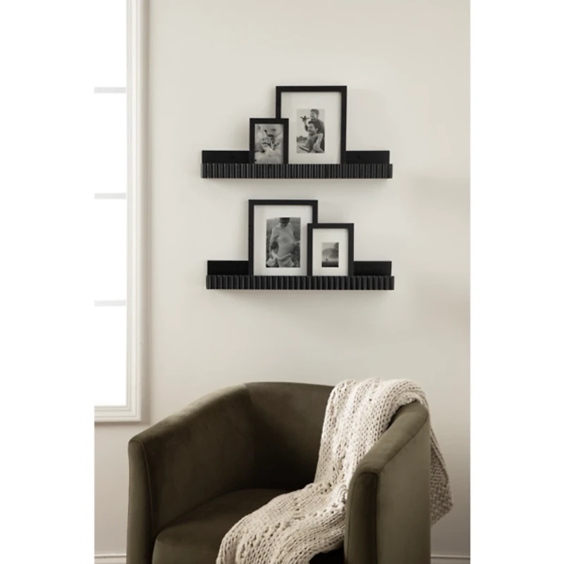 Black Furrow Floating Shelves, Set of 2