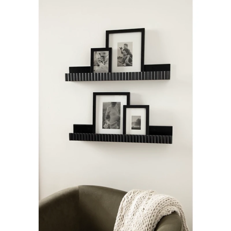 Black Furrow Floating Shelves, Set of 2