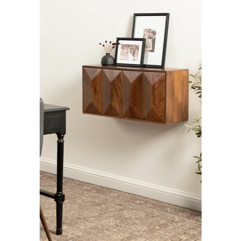 Brown 2-Door Cabinet Wall Shelf