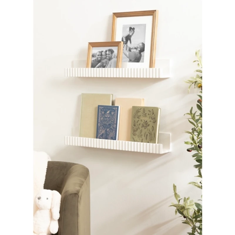 White Furrow Floating Shelves, Set of 2