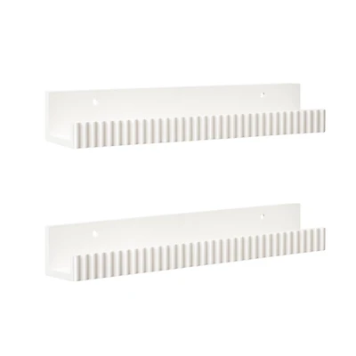 White Furrow Floating Shelves, Set of 2