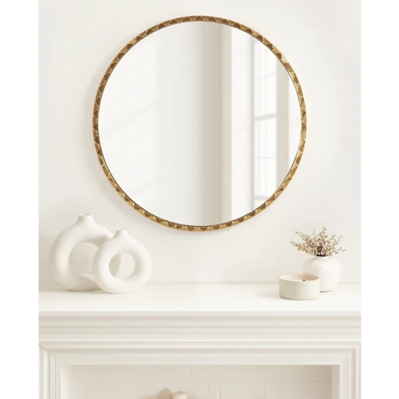 Round Gold Rippled Wall Mirror