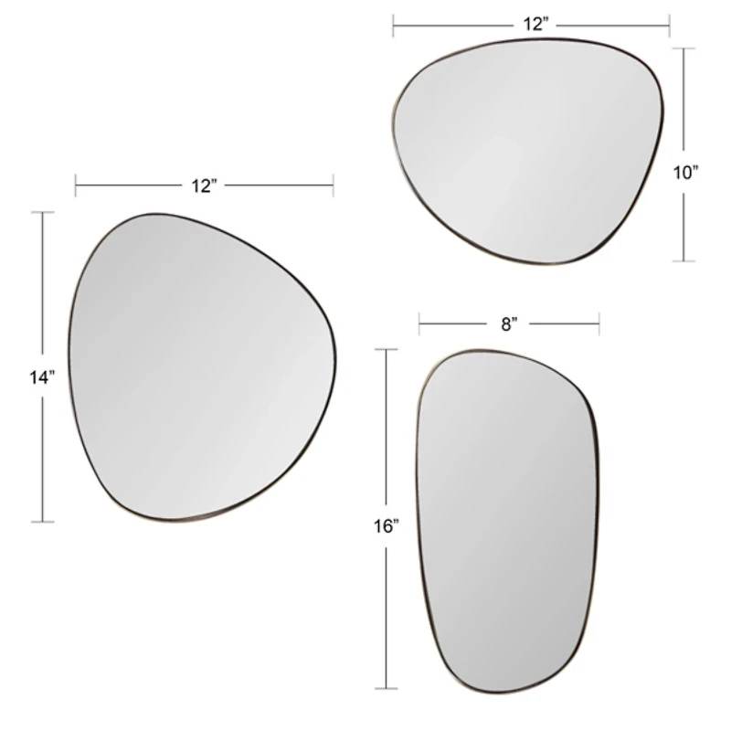 Gold Rollo Metal Wall Mirrors, Set of 3