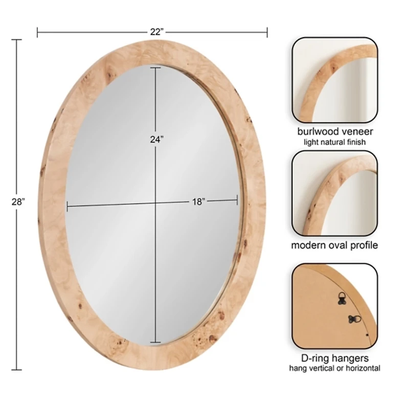 Natural Burlwood Oval Wall Mirror