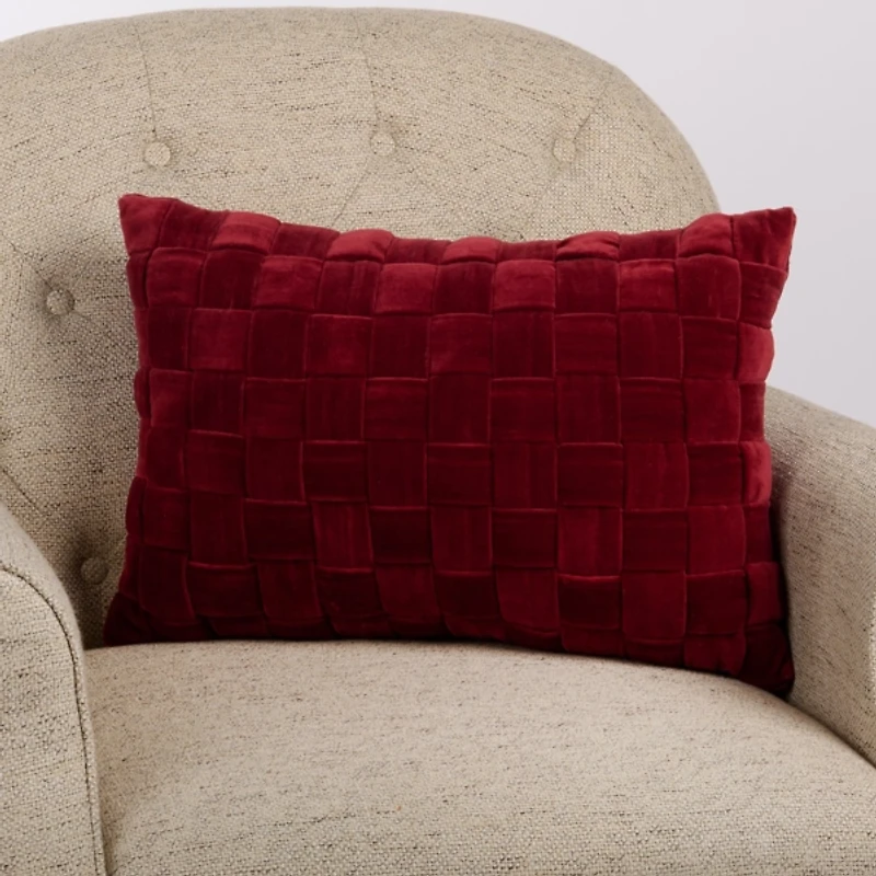 Kirklands Burgundy Woven Velvet Lumbar Pillow at Hamilton Place in