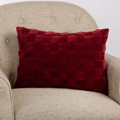 Burgundy Woven Velvet Lumbar Pillow