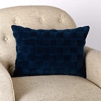 Navy Woven Velvet Lumbar Pillow