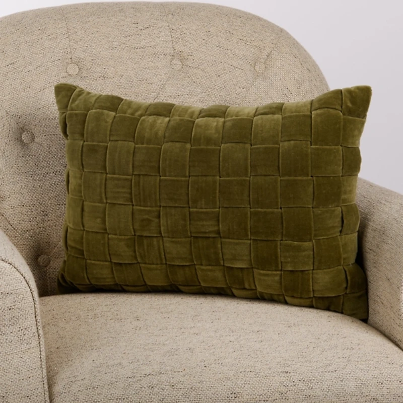 Olive Woven Velvet Lumbar Pillow