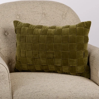 Olive Woven Velvet Lumbar Pillow