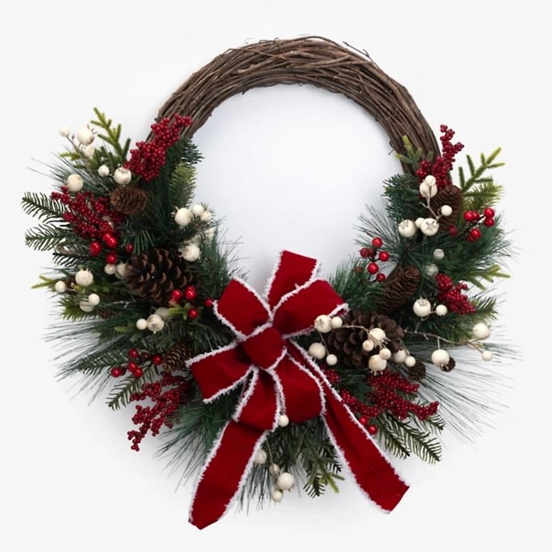 Berries and Velvet Bow Christmas Wreath