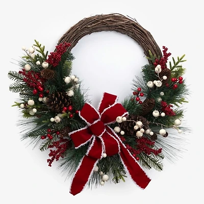 Berries and Velvet Bow Christmas Wreath