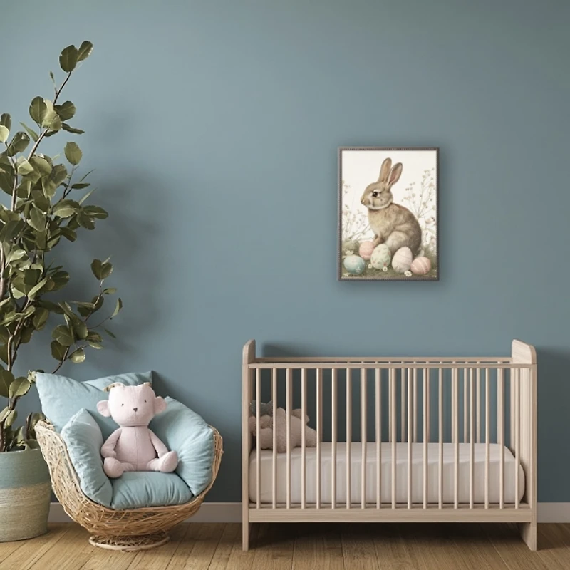 Bunny with Pastel Easter Eggs Framed Art Print