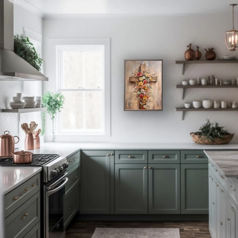 Cross with Wildflowers Framed Art Print