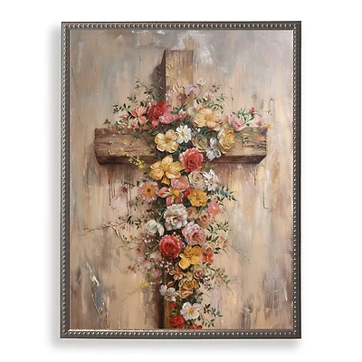 Cross with Wildflowers Framed Art Print