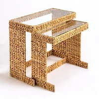 Natural Hyacinth Glass Nesting Tables, Set of 2