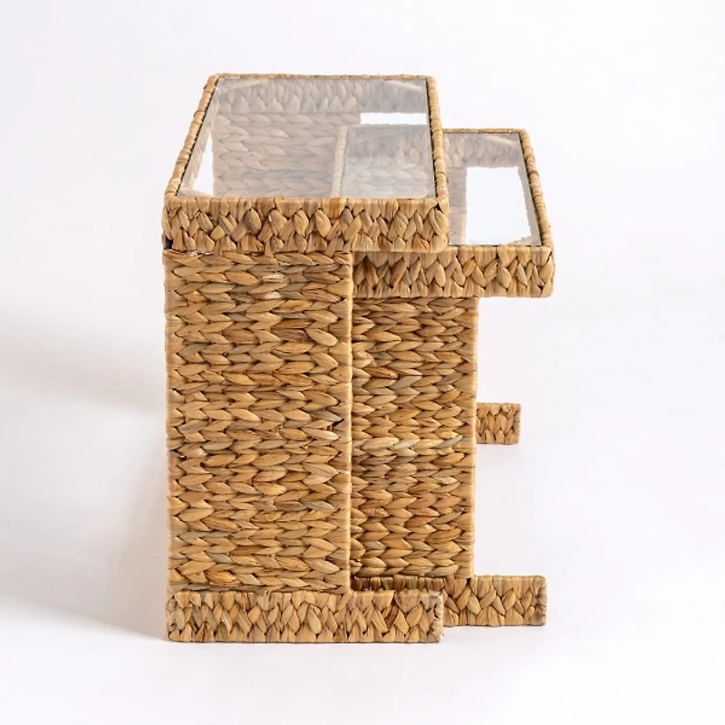 Natural Hyacinth Glass Nesting Tables, Set of 2