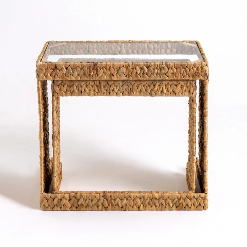 Natural Hyacinth Glass Nesting Tables, Set of 2