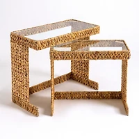 Natural Hyacinth Glass Nesting Tables, Set of 2