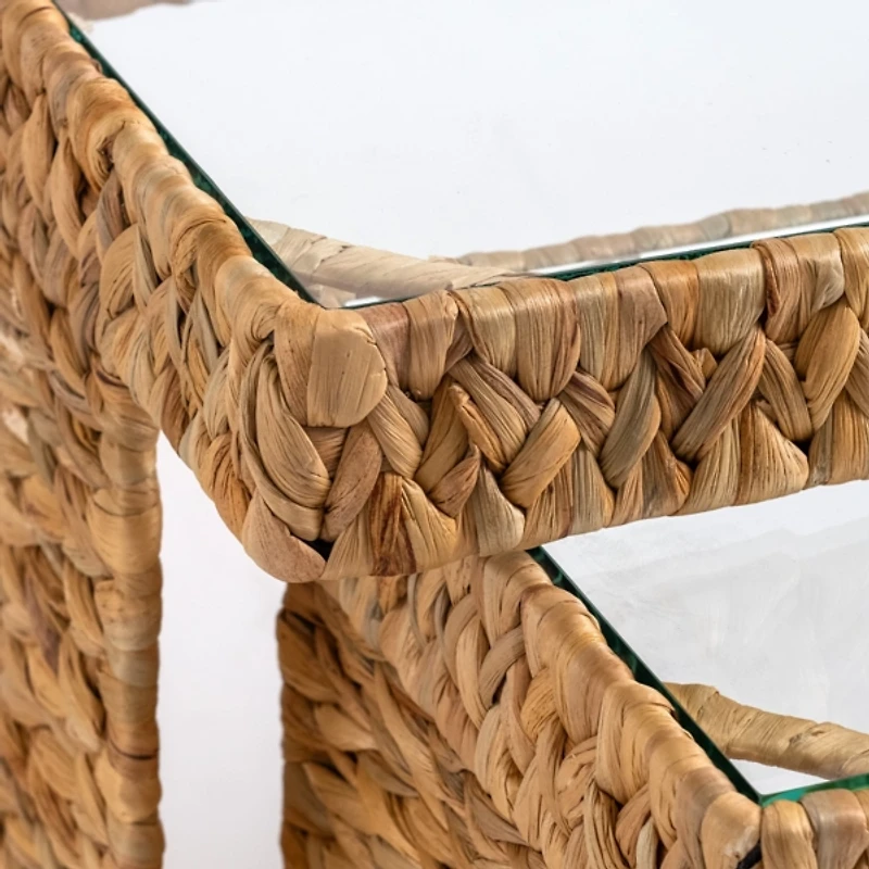 Natural Hyacinth Glass Nesting Tables, Set of 2