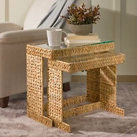 Natural Hyacinth Glass Nesting Tables, Set of 2