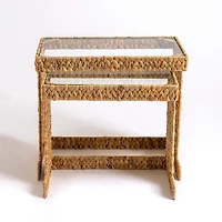Natural Hyacinth Glass Nesting Tables, Set of 2