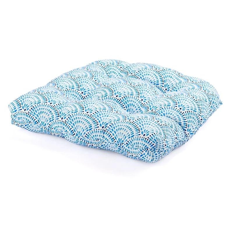 Blue Medallion Tufted Outdoor Chair Cushion