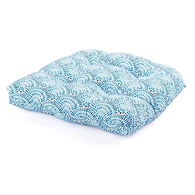 Blue Medallion Tufted Outdoor Chair Cushion